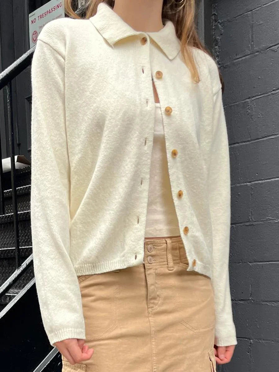 Vintage Button Soft Knitted Cardigan Femme Autumn Cotton Warm Turn Down Collar Sweaters Coat Harajuku Casual Women Sweater Tops