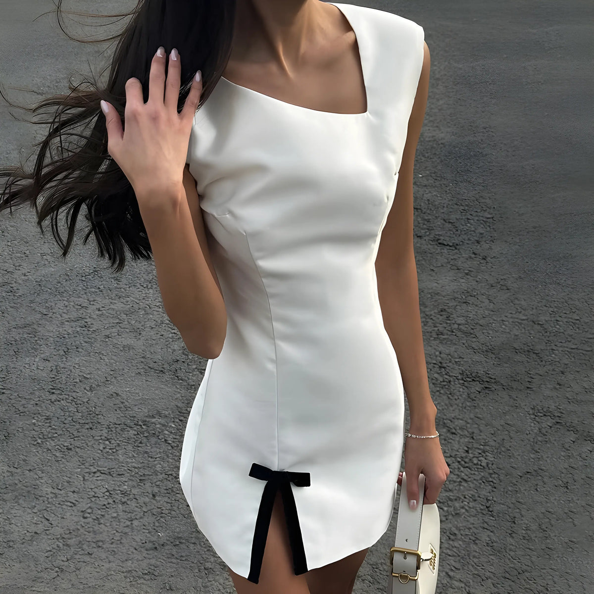 Cowl Neck Ruched Side Tie Satin Bodycon Mini Dress