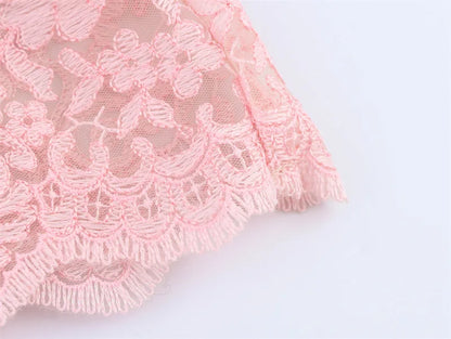 Spring New Top with European and American Sexy Printed Women's Lace Loose Ruffle Edge Stacking Design, niche