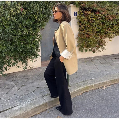Casual Women's Blazer Jackets Long Sleeve Square Collar Spring Female Coat Fashion Pockets Long Sleeve Office Lady Outfits