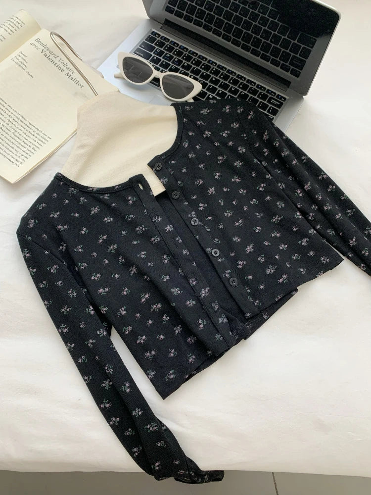 Spring Elegant Patchwork Floral Pattern Suit Women Design Sweet Elastic Knit Cardigan + Vintage Plaid Lace V-neck Dress 2025