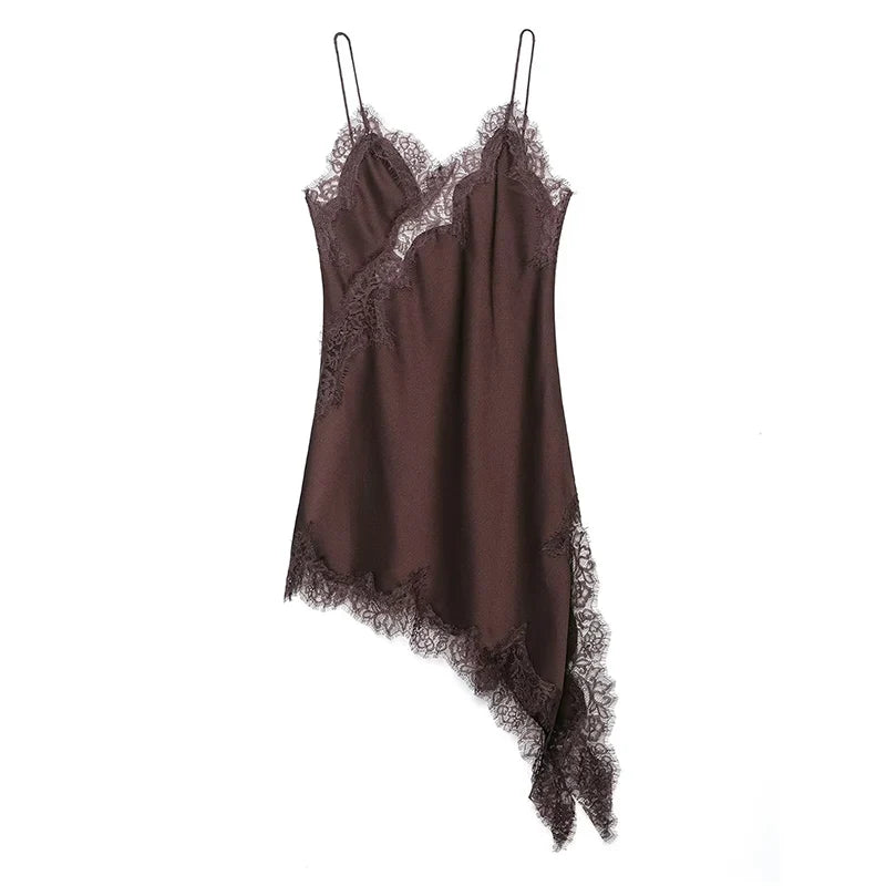 Womens Summer Mini Sleeveless Backless Vestidos Dresses Lace Asymmetric Slip Dress Sexy Evening Party Dresses