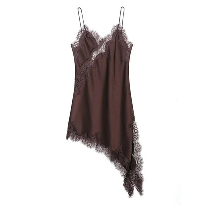Womens Summer Mini Sleeveless Backless Vestidos Dresses Lace Asymmetric Slip Dress Sexy Evening Party Dresses