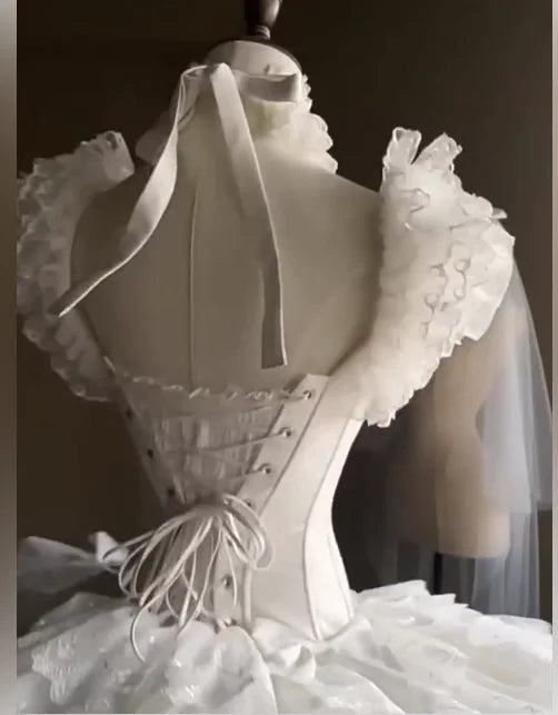 Temperament Simple Square Collar White Sweet Girl Lolita Wedding Dress Romantic High Waist A-line Versatile Elegant Cake Dresses