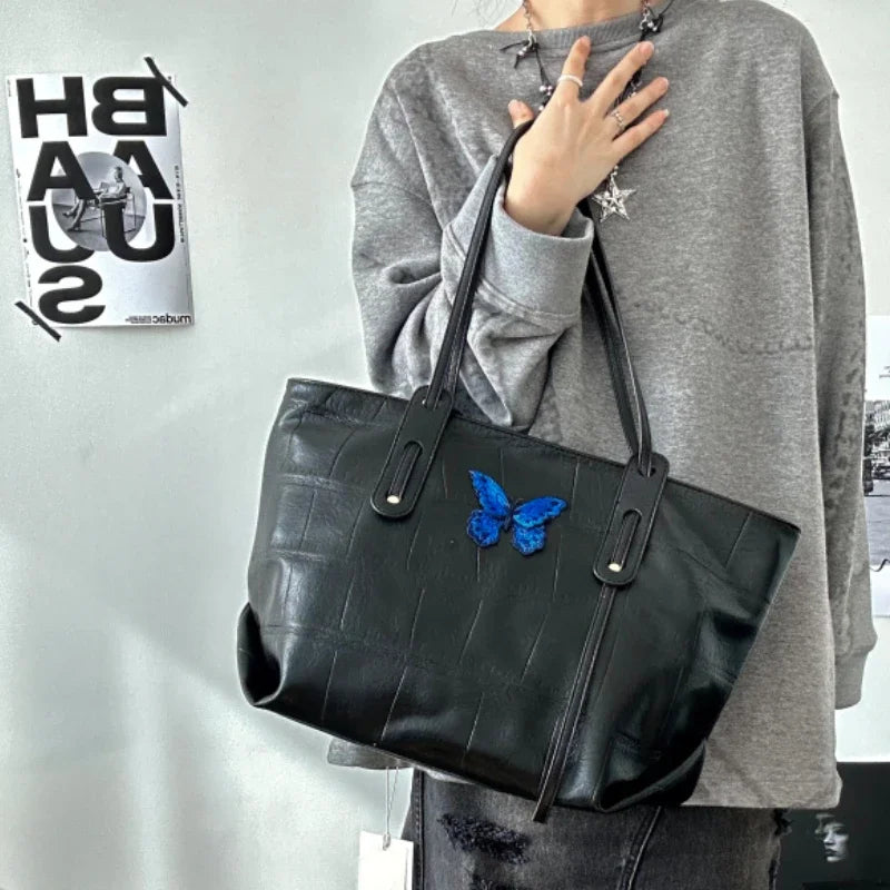 Y2k Aesthetic Women Vintage Tote Bags Sweet Butterfly All Match Chic Underarm Bag Casual High-capacity Fashion Shoulder Handbags
