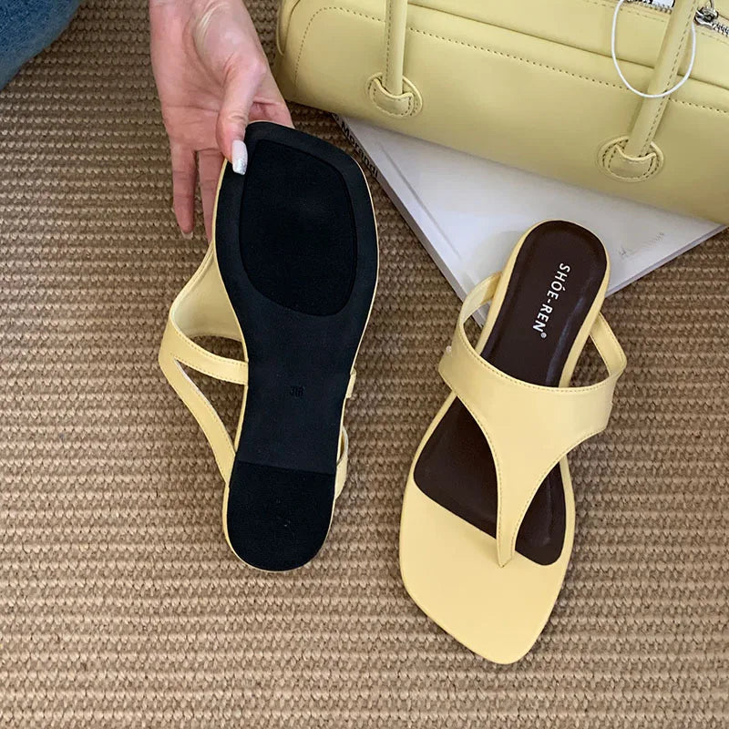 Summer Beach Female Flip Flops Women Flats Slippers Shoes Fashion Square Toe Ladies Flats Slippers Slides Sandals Shoes