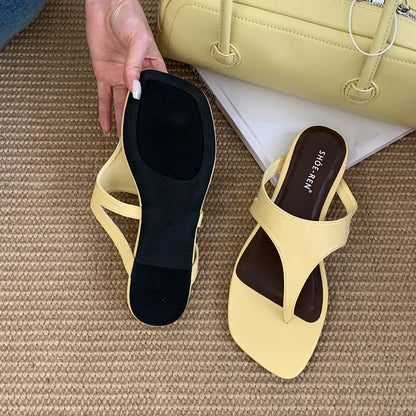 Summer Beach Female Flip Flops Women Flats Slippers Shoes Fashion Square Toe Ladies Flats Slippers Slides Sandals Shoes