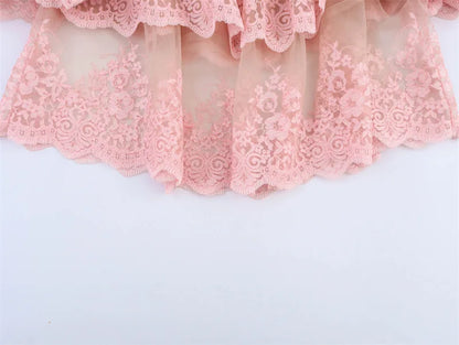 Spring New Top with European and American Sexy Printed Women's Lace Loose Ruffle Edge Stacking Design, niche