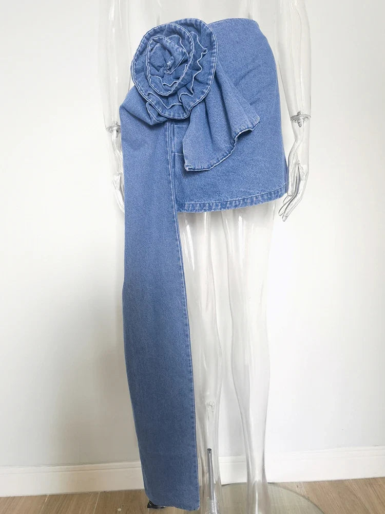 Y2K Summer Skirt Women Korean Fashion Blue A Line Mini Bodycon Jean Skirts Sexy Streetwear Floral High Waist Denim