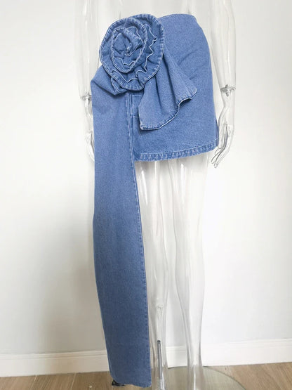 Y2K Summer Skirt Women Korean Fashion Blue A Line Mini Bodycon Jean Skirts Sexy Streetwear Floral High Waist Denim