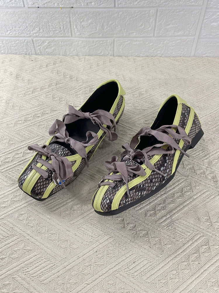 Spring Lolita Square Toe Purple Flat Ballet Shoes Women's 2024 New Straps Bow Color Matching Mary Jane Shoes