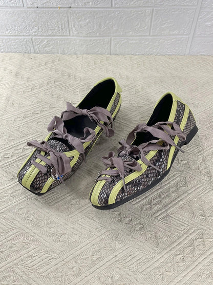 Spring Lolita Square Toe Purple Flat Ballet Shoes Women's 2024 New Straps Bow Color Matching Mary Jane Shoes