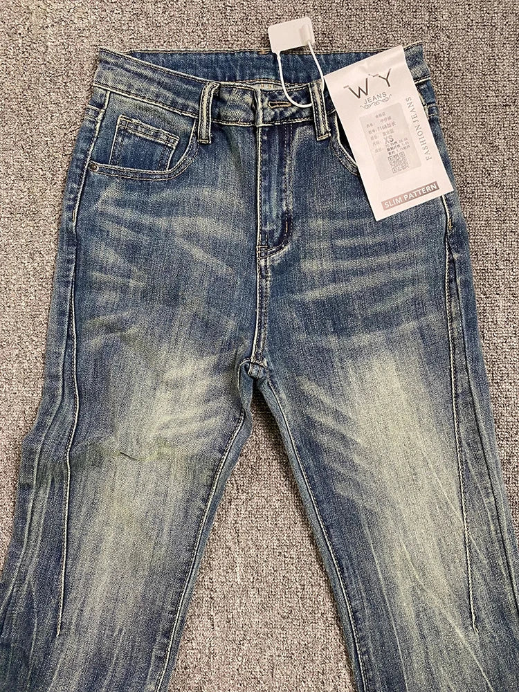 Women's Blue Jeans Vintage Korean Baggy Cowboy Pants Harajuku Wide Denim Trouser 90s Aesthetic Y2k 2000s Trashy Emo Clothes