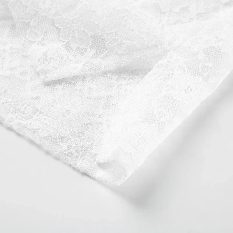 White Transparent Lace Pants with Slit Women Chic See Through Low Rise Skinny Capris Vintage y2k Beach Holiday Trousers