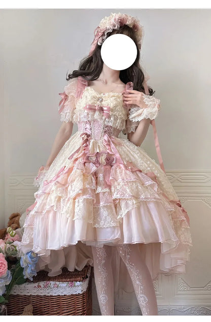A wedding dress with shorter front and longer back for student's birthday coming-of-age ceremony