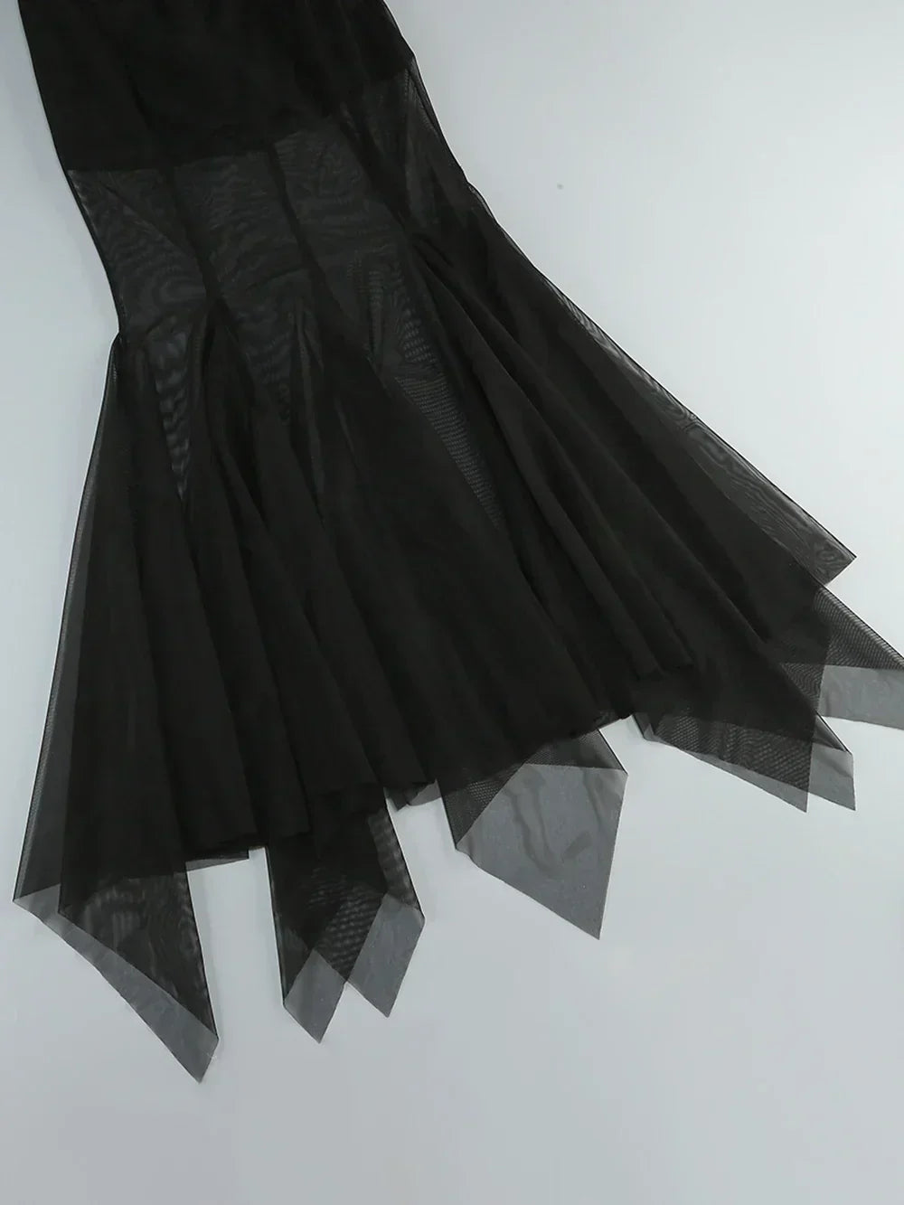 Off Shoulder Mesh Ring Buckle Cutout Hooded Cape Maxi Dress