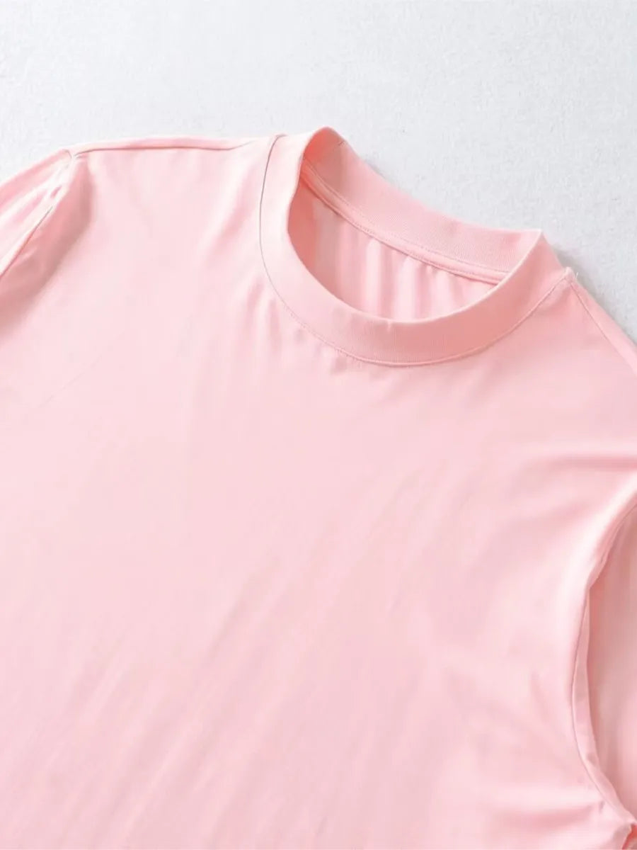 Solid Cozy Home Suits For Women Summer Crew Neck Long Sleeve Loose T-shirt+Slim Shorts Sets Simple Casual Fashion Two-piece Set