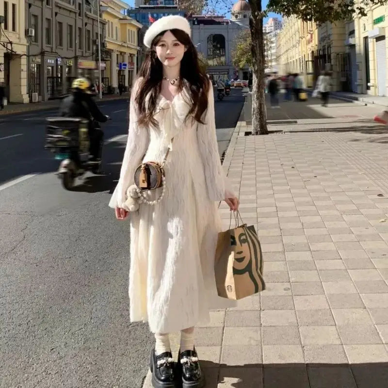High End French Fairy Style Solid Color Small Stature Exudes a Slimming and Elongated Fairy Dress for Women