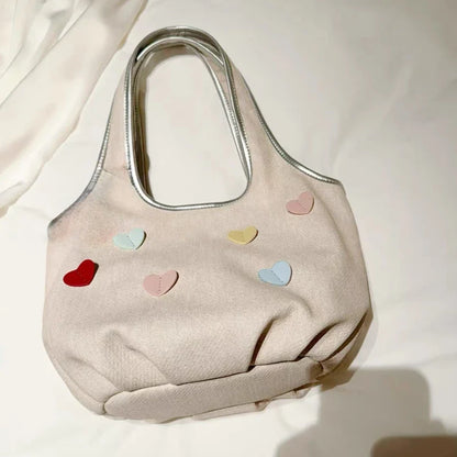 Sweet Y2k Aesthetic Heart Top-Handle Bags Kawaii Cute Fashion All Match Shoulder Underarm Bag Casual Shopping Purse and Handbags