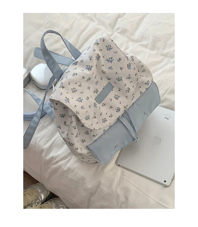 Summer Floral Canvas Bag for Women's Fashion Backpack Korean Niche Versatile Travel Backpacks