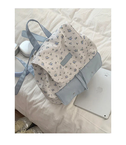 Summer Floral Canvas Bag for Women's Fashion Backpack Korean Niche Versatile Travel Backpacks