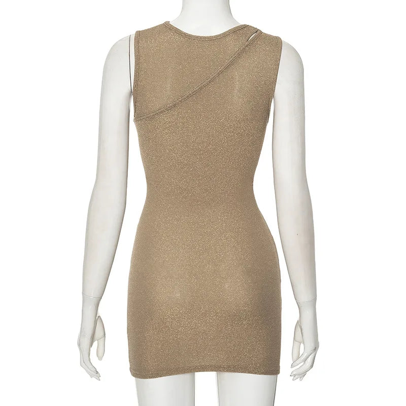 Sequin One Shoulder Cutout Wrap Front Bodycon Mini Dress