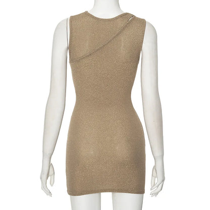 Sequin One Shoulder Cutout Wrap Front Bodycon Mini Dress