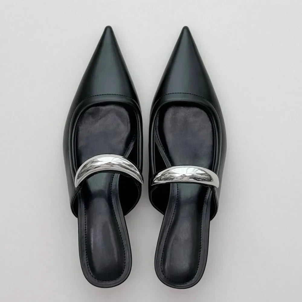 Brand New for Dropship Slip On Pointy Toe Mules Sandals Elegant Mid Heels Comfort Walking Summer Slides Mules Shoes