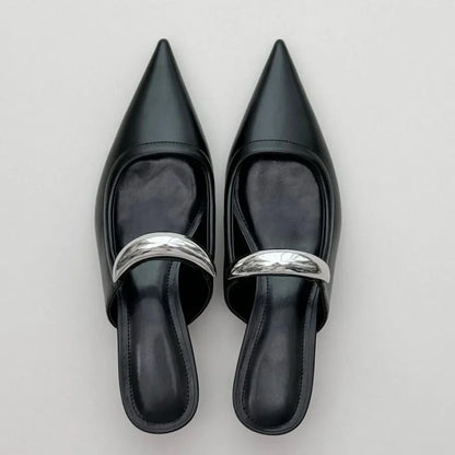 Brand New for Dropship Slip On Pointy Toe Mules Sandals Elegant Mid Heels Comfort Walking Summer Slides Mules Shoes