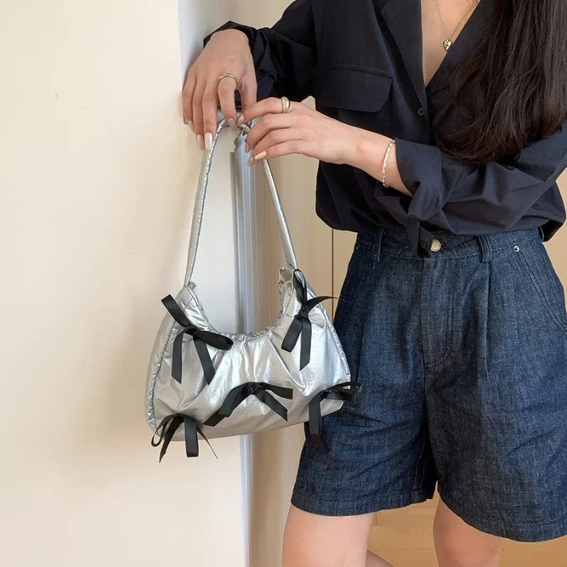 Hit Color Bow Bolsos Mujer New Sweet Ins Bag Shoulder Underarm Bags Casual Sac Femme Niche Design Fashion All-match Bolsas