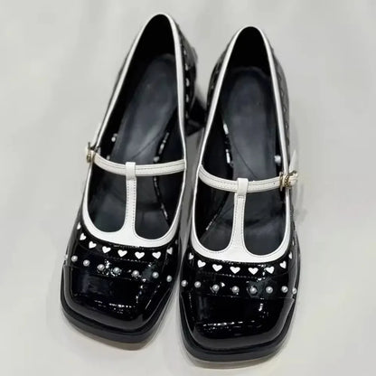 Spring Square Toe Strange Heels Mary Janes Shoes Rivet Goth Buckle Women Pumps Punk Cosplay Shoes High Quality