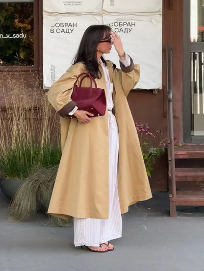 Women Khaki Lapel Long Windbreaker Fashion Single Breasted Full Sleeve Causal Jacket New Autumn Lady High Street Outerwear