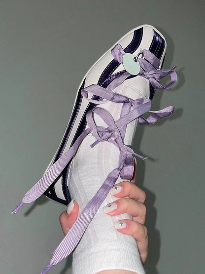 Spring Lolita Square Toe Purple Flat Ballet Shoes Women's 2024 New Straps Bow Color Matching Mary Jane Shoes
