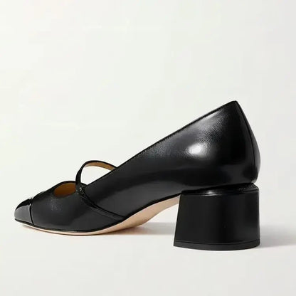 Women's New 4cm Thick High Heels Mary Jane Single Shoes Square Head Shallow Mouth Office Women's Size 34-46 Large Women's Shoes