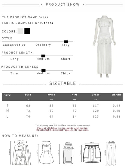 Patchwork Mesh Maxi Dress Women High Slits Folds Halter Bandage Backless Sleeveless Elegant Temperament Banquet Vestidos
