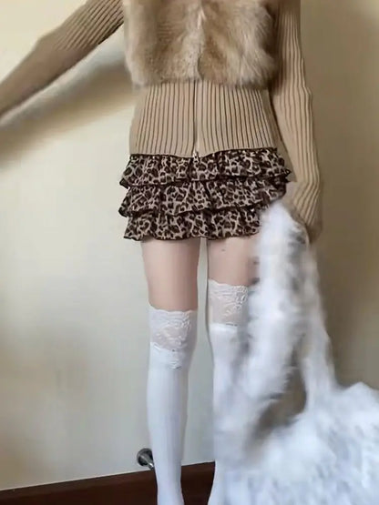 Sexy Leopard Print Mini Skirt for Women Y2k Harajuku Vintage High Wasit A-line Skirts Korean Summer Fashion Clothes Chic