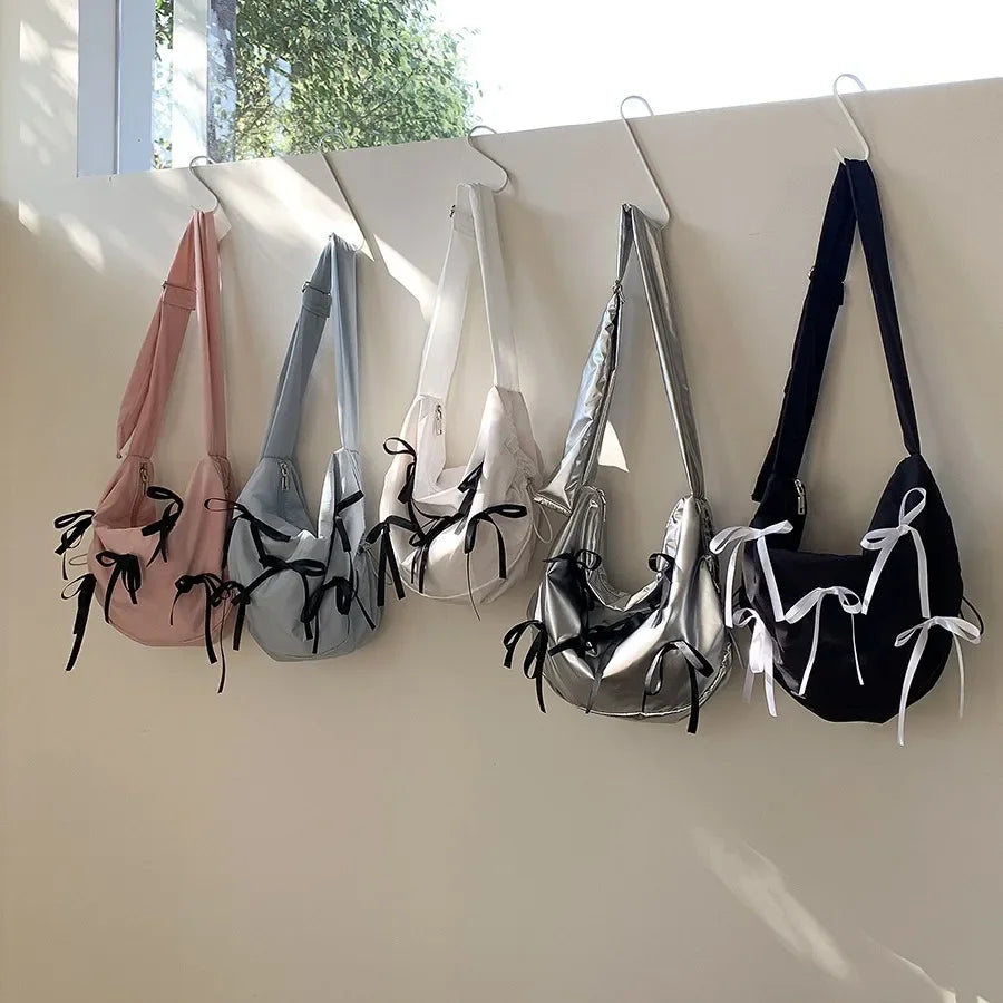 Sweet Girls Bowknot Nylon Shoulder Women Bag Korean Niche Design Bow Summer Travel Beach Bag Female Totes Bags for Women Handbag