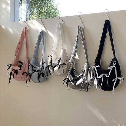 Sweet Girls Bowknot Nylon Shoulder Women Bag Korean Niche Design Bow Summer Travel Beach Bag Female Totes Bags for Women Handbag