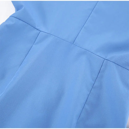 Elegant Blue Lapel Short Dresses Women Versatile Chic Slim Fit Full Sleeve Single Breasted Mini Dress Female Chic Street Daily