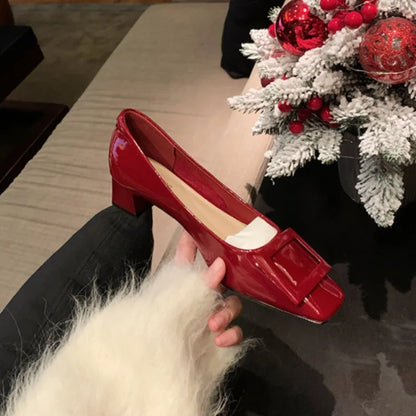 Square buckle commuting women's shoes new style thick heel gentle style square toe elegant temperament high heels women's shoes