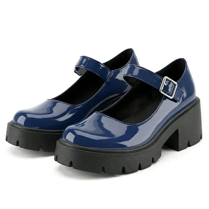 Women's Classic Mary Janes Shoes Platform Dress Low Chunky Heel Pumps Round Toe Ankle Strap Oxfords Shoes Good Quality