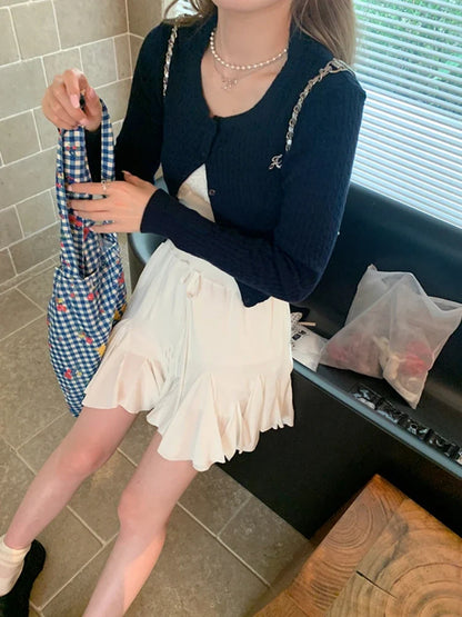 Coquette Mini White Skirts for Women Irregular Kawaii Pleated Skirt High Wasit A-line Lolita Style Fairycore Aesthetics