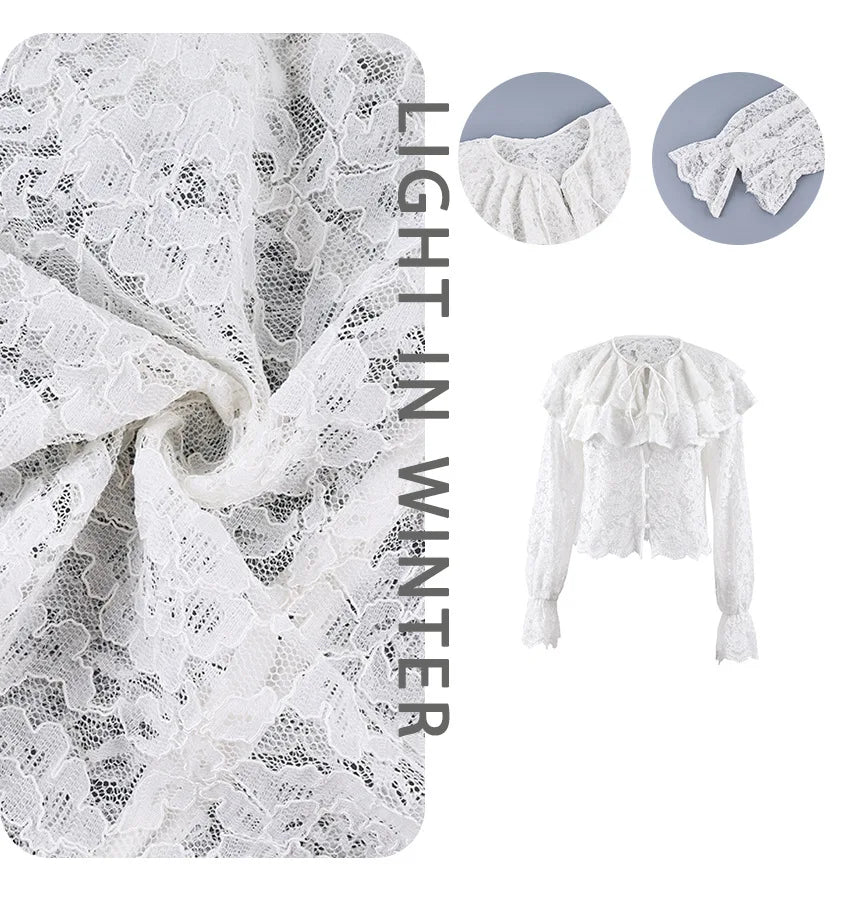 New lace see through double-layer ruffle collar shirt with stylish and stylish design