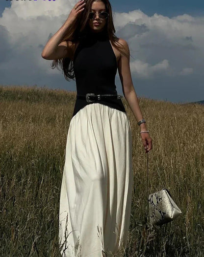 Halter Neck Belted A-Line Maxi Dress