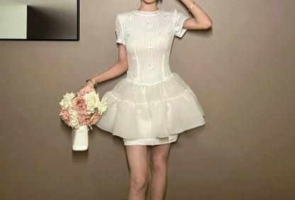 Retro Design Tutu Dress Dress Women's Summer New Temperament Sweet and Thin Striped Skirt