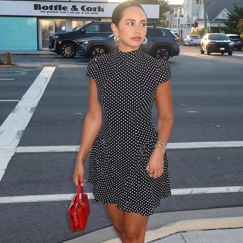 Fashion Polka Dot Mini Dress Summer Sexy Contrast Slim Printed Dress Elegant Y2K Vintage Women's Party Dress Clothes