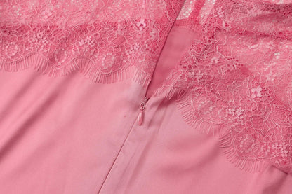 Lace Patchwork Vacation Beach Dresses for Women Summer Sexy Halter Neck Backless Long Maxi Pink Birthday Party Prom Dress