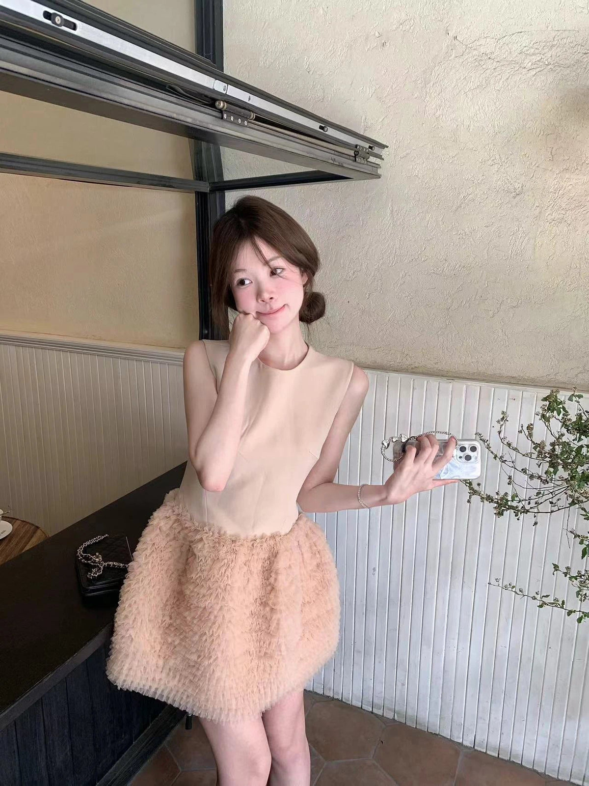 Summer O-Neck Mini Dress Party Dress Fashion Layered Mesh Patchwork Sleeveless A-Line Tank Dress