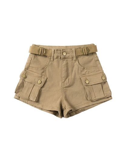 Vintage Women's Denim Shorts Hight Waisted Pockets Khaki Y2k Casual Jeans Cargo Pants Gothic Black Short Jeans Summer New