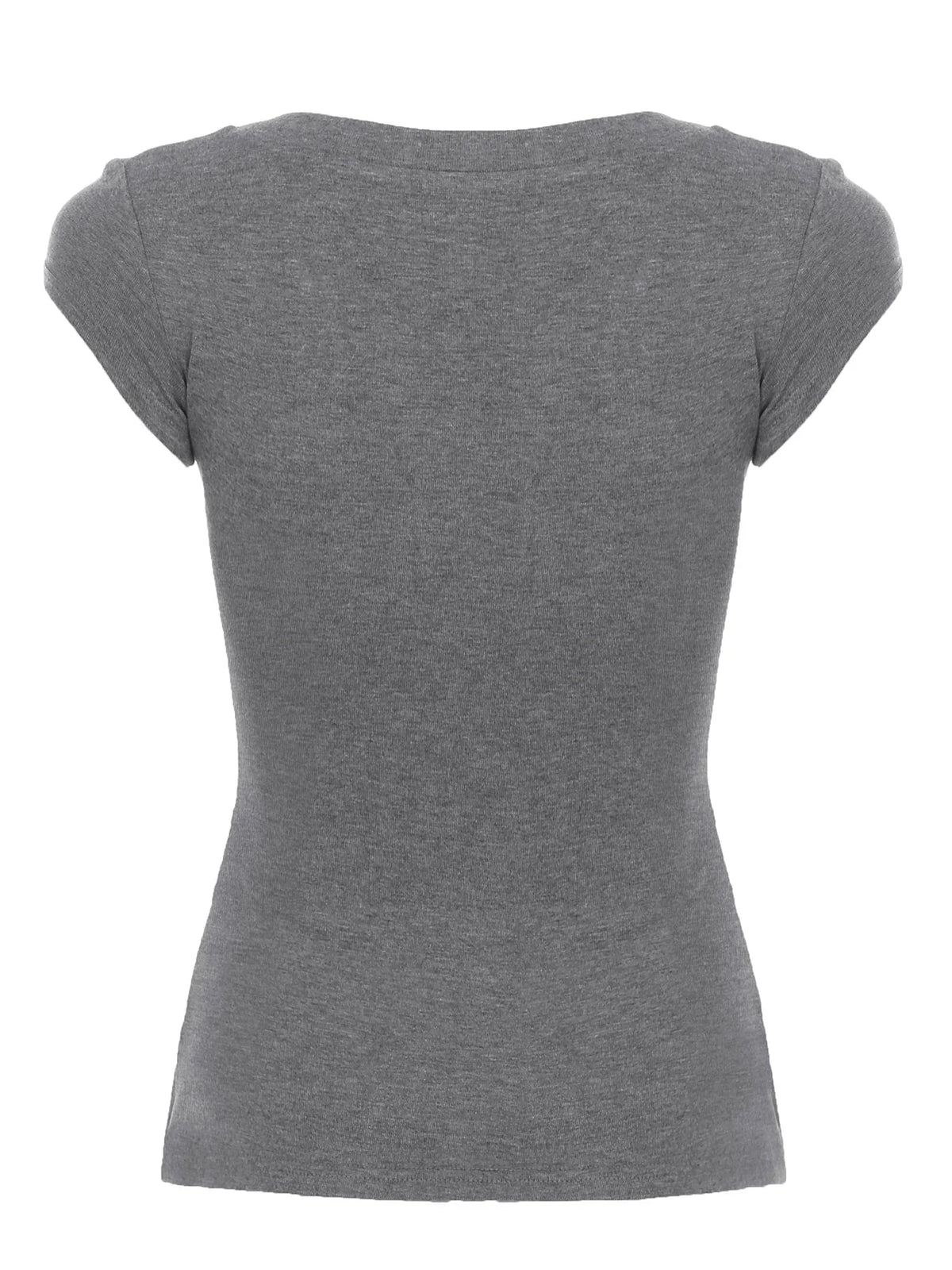 Casual Grey V-neck Crop Top Women Basic Skinny Short Sleeve Knitted T-shirts for Summer y2k Vintage Harajuku Tees Retro